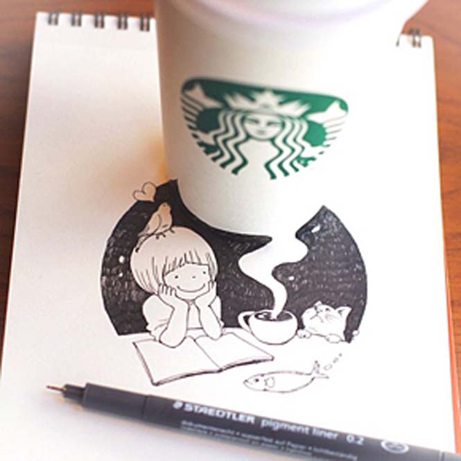 Σκιτσογράφος μετατρέπει τα ποτήρια των Starbucks σε απίθανες δημιουργίες (2)
